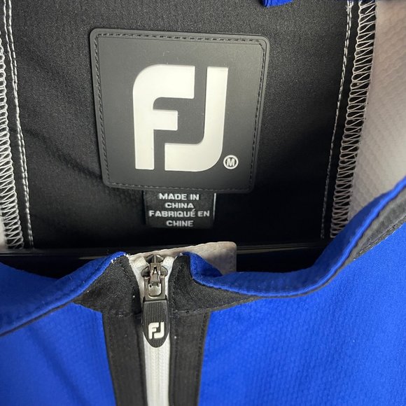 Footjoy Windshirt 1/2 Zip Mens Size Medium SS Blue Black White Zip Pockets - Picture 3 of 7